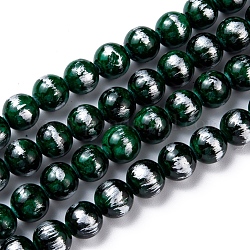 Natural Jade Beads Strands, with Silver Foil, Dyed, Round, Green, 8mm, Hole: 1.2mm, about 49~53pcs/strand, 15.55 inch~15.75  inch(39.5~40cm)