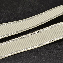 Полиэстер Grosgrain ленты для подарочной упаковки, серебристая лента, бежевые, 3/8 дюйм (9 мм), о 100yards / рулон (91.44 м / рулон)