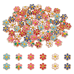 Pandahall Elite – perles en alliage d'émail, 60 pièce, 6 couleurs, ton or clair, fleur, couleur mixte, 7x6.5x5mm, Trou: 1mm, 10 pcs / couleur