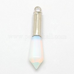Opalite Pendants, with Platinum Plated Brass Findings,  Pencil Pointed, 56x12x12mm, Hole: 3.5mm