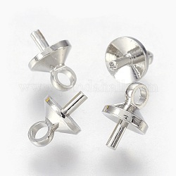 Brass Peg Bails Pendants, For Half Drilled Beads, Long-Lasting Plated, Platinum, 7x5mm, Hole: 1.6mm, Pin: 1mm