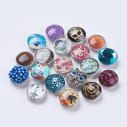 Brass Jewelry Snap Buttons, with Glass/Resin Cabochons, Mixed Color, 21x18x8~10mm