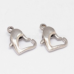304 Stainless Steel Lobster Claw Clasps, Heart, Stainless Steel Color, 7.5x11x3mm, Hole: 1mm