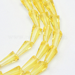 Fili di perline di vetro trasparente, cono, giallo, 8x4mm, Foro: 1 mm, circa 65~68pcs/filo, 22 pollice
