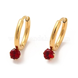 Tono de oro 304 de acero inoxidable pendientes de aro, pendiente de anillo de circonita cúbica para mujer, rojo, 17.5x14mm, pin: 0.9 mm