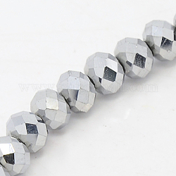 Electroplate Glass Strands, Full Plated, Faceted, Rondelle, Platinum Plated, 6x4mm, Hole: 1mm, about 101pcs/strand, 18.5inch