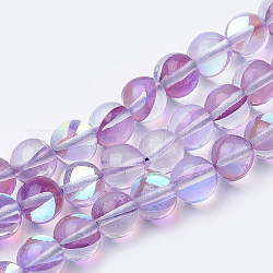 Synthetische Mondstein Perlen Stränge, holographische Perlen, gefärbt, Runde, mauve, 10 mm, Loch: 1.2 40 mm Stück / Strang, 15.7 Zoll