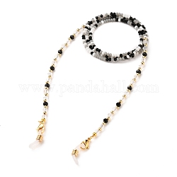 Brillenketten, Halsband für Brillen, mit Glasperlen, Messing Perlen, 304 Karabinerverschluss aus Edelstahl und Gummischlaufenenden, golden, Farbig, 31.69 Zoll (80.5 cm)