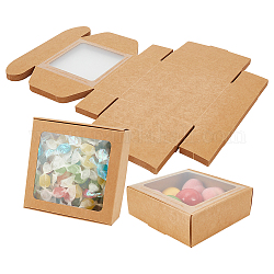 Scatola di carta kraft creativa pieghevole quadrata, confezione regalo con finestra in pvc a vista, tan, 10.5x10.5x4cm