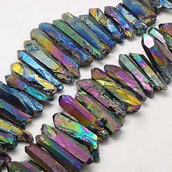 Unregelmäßige Streifen aus galvanisierten natürlichen Quarzkristallperlensträngen, Regenbogen plattiert, 20~50x6~15x6~15 mm, Bohrung: 1~2 mm, 15.3 Zoll