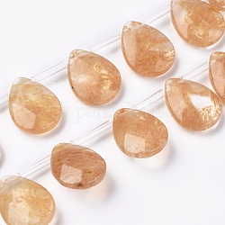 Watermelon Stone Glass Beads Strands, Top Drilled Beads, Faceted, Teardrop, 15~16x12~12.5x5mm, Hole: 0.6mm, about 25pcs/strand, 15.55 inch(39.5cm)
