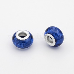 Large Hole Rondelle Resin European Beads, with Silver Tone Brass Cores, Royal Blue, 14x9mm, Hole: 5mm