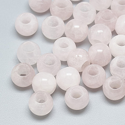 Perlas naturales de cuarzo rosa, Abalorios de grande agujero, rerondana plana, 14x12mm, agujero: 5.5 mm
