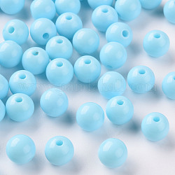 Perles acryliques opaques, ronde, bleu ciel, 8x7mm, Trou: 2mm, environ 111 pcs/500 g