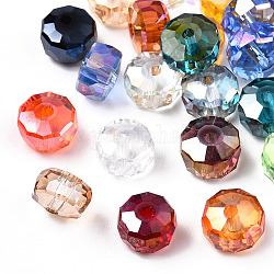 Transparentes perles de verre de galvanoplastie brins, de couleur plaquée ab , facette, rondelle, couleur mixte, 7.5x4.5mm, Trou: 1.5mm