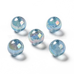 Perlas de acrílico iridiscentes arcoíris transparentes chapadas en uv, abalorios de brillo, redondo, el cielo azul, 15.5~16x15.5mm, agujero: 2.6~2.7 mm