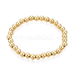 201 bracciale elasticizzato con perline tonde in acciaio inossidabile per uomo donna, vero placcato oro 18k, diametro interno: 2-1/4 pollice (5.7 cm), perline: 7 mm