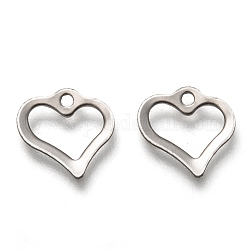 201 Stainless Steel Charms, Hollow, Heart, Stainless Steel Color, 11x11x1mm, Hole: 1.2mm