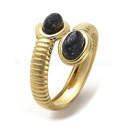 Natural Lapis Lazuli Snake Open Cuff Ring, Golden 304 Stainless Steel Finger Ring, US Size 7(17.3mm)