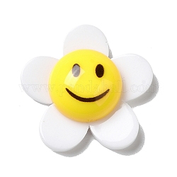 Cabochons acrilico, fiore con la faccia sorridente, bianco, 24.5x25.5x8.5mm