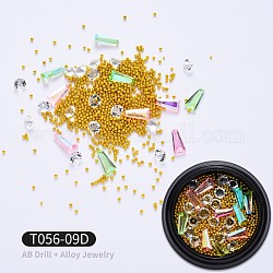 Pointed Back Resin Rhinestone Cabochons, with Alloy Findings, Nail Art Decoration Accessories, Trapezoid, Golden, Colorful, 1~8x1~4x1~3mm, Box:40x13.5mm