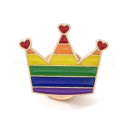 Alfileres de esmalte con tema de arcoíris del orgullo, insignia de aleación de oro claro para ropa de mochila, colorido, corona, 16x20x1.5mm