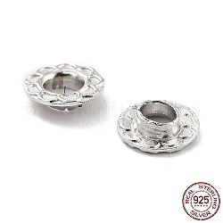 925 проушина из стерлингового серебра с родиевым покрытием, для изготовления пакетов, плоские круглые с цветочным узором, платина, 0.6x0.2 см, отверстие : 3 мм