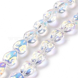 Transparentes perles de verre de galvanoplastie brins, arc-en-ciel plaqué, larme, clair ab, 11x9x6.6mm, Trou: 1.1mm, Environ 55 pcs/chapelet, 24.25 pouce (61.6 cm)