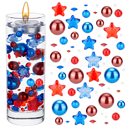 Ahadermaker bricolage fête de l'indépendance centre de table remplisseurs de vase bougies flottantes, y compris étoile acrylique et perles de perles en plastique, Cabochons en acrylique avec strass , perles d'eau en résine non toxiques, couleur mixte, 2~20x2~20x2~20mm, Trou: 2~3mm