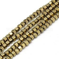 Electroplate non magnetici ematite sintetico fili di perline, esagono, placcato oro chiaro, 2x2x2mm, Foro: 1 mm, circa 112pcs/filo, 15.7 pollice