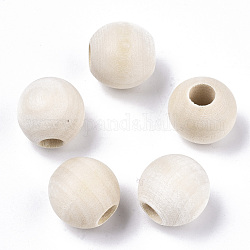 Perles en bois naturel non fini, perles de macramé, perles rondes en bois à gros trous pour la fabrication artisanale, blanc antique, 18x16mm, Trou: 6mm
