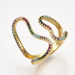 Micro allanar anillos de latón manguito de óxido de circonio cúbico, anillos abiertos, corazón, colorido, tamaño de 7, 17mm