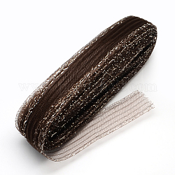 Nastro di maglia, corda di filo netto plastico, con cavo metallico d'argento, marrone noce di cocco, 7cm, 25iarde/balla