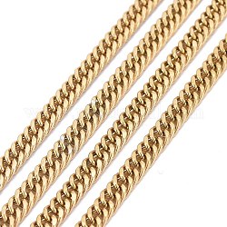 Ion Plating(IP) 304 Stainless Steel Diamond Cut Curb Chains, Cuban Link Chain, Unwelded, Faceted, with Spool, Golden, 5x3.5x0.7mm, about 32.8 Feet(10m)/roll
