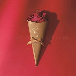 Boîtes de bonbons percées de papier de crème glacée, avec autocollant eva et fleur en fil de fer et nœud papillon, pour coffret cadeau baby shower, verge d'or noir, 5~5.5x7~8x22.6 cm