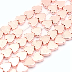 Chapelets de perles en hématite synthétique sans magnétiques, AA grade, Plaqué longue durée, cœur, rose plaqué or, 6x6x2mm, Trou: 1mm, Environ 78 pcs/chapelet, 15.7 pouce (40 cm)