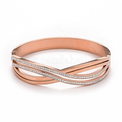 Bracelet jonc à charnière infini strass cristal, 304 bijoux en acier inoxydable pour femme, or rose, diamètre intérieur: 2x2-1/4 pouce (5x5.8 cm)