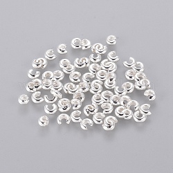 Silver Color Plated Brass Crimp End Beads Covers for Jewelry Making, Nickel Free, Size: About 3mm In Diameter, Hole: 1.2~1.5mm