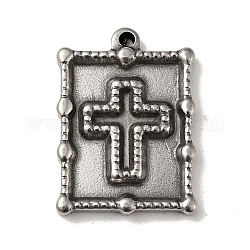 304 подвески из нержавеющей стали, прямоугольник с подвесками в виде креста, античное серебро, 21x15x3 мм, отверстие : 1.2 мм