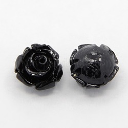 Perles roses de fleur de 3D en corail synthétique, teinte, noir, 14~15x9mm, Trou: 1.5mm