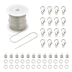 DIY Chains Bracelet Necklace Making Kit, Including Brass Round Snake Chain, Alloy Clasps, Iron Jump Rings & Folding Crimp Ends, Platinum, Chain: 5m/set