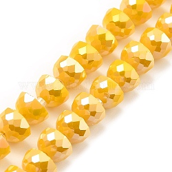 Brins de perles de verre à plaque de couleur ab, Couleur opaque, facettes demi-rond, or, 7~7.5x5mm, Trou: 1mm, Environ 80 pcs/chapelet, 20.87''~21.26'' (53~54 cm)