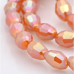 AB Color Plated Glass Faceted Rice Beads Strands, Chocolate, 6x4mm, Hole: 1mm, about 72pcs/strand, 16 inch