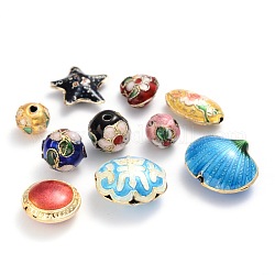 Perles en cloisonné main mélangent, couleurs assorties, environ 3~20 mm de large, Longueur 6~25mm, Trou: 1~2mm
