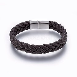 Bracelets en cuir tressé, fermoir magnétique en 304 acier inoxydable, rectangle, brun coco, 8-5/8 pouce (22 cm), 13x6mm