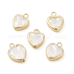 Breloques de coeur de perle de coquille, avec des boucles de cuivre, or clair, 14~15x10~11x3~4mm, Trou: 1.8mm
