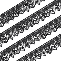 Garniture en dentelle de polyester de 4.8~5 verges inspirée des doigts, rubans de dentelle à bords ondulés, Accessoires de vêtement, avec 1 carte d'affichage en carton, noir, 3-1/2 pouce (90 mm)