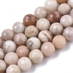 Natural Sunstone Beads Strands, Faceted, Round, 8mm, Hole: 1mm, about 45pcs/strand, 14.57 inch(37cm)