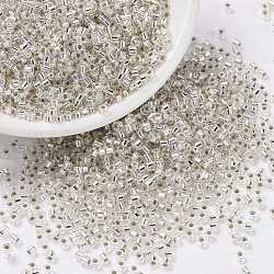 Cylinder Seed Beads, Silver Lined, Round Hole, Uniform Size, Silver, 2x1.5mm, Hole: 0.8mm, about 888pcs/10g