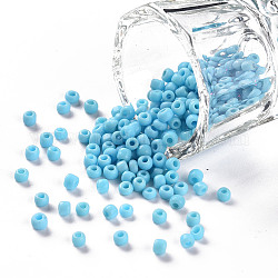 Perles de rocaille en verre, opaque graine de couleurs, petites perles artisanales pour la fabrication de bijoux bricolage, ronde, lumière bleu ciel, 3mm, Trou: 1 mm, environ 10000 pcs / livre